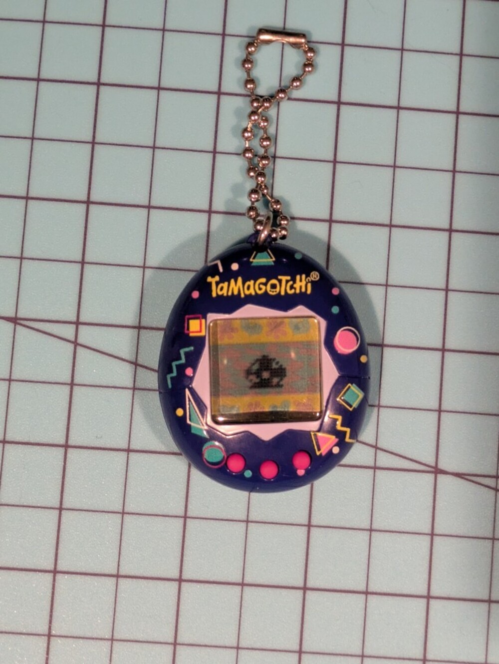Tamagotchi Keychain Virtual Pet - Navy with Pink Buttons